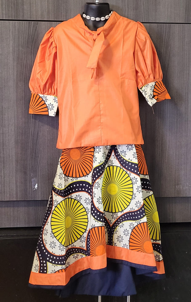 Girl's Orange African Print Top & Skirt