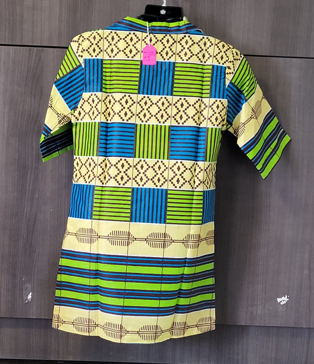 African Print Girl's Shirt Dress Green & Orange Size 5-6