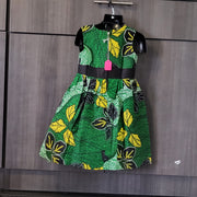 African Print Girl's Green Leaves Dress & Jacket