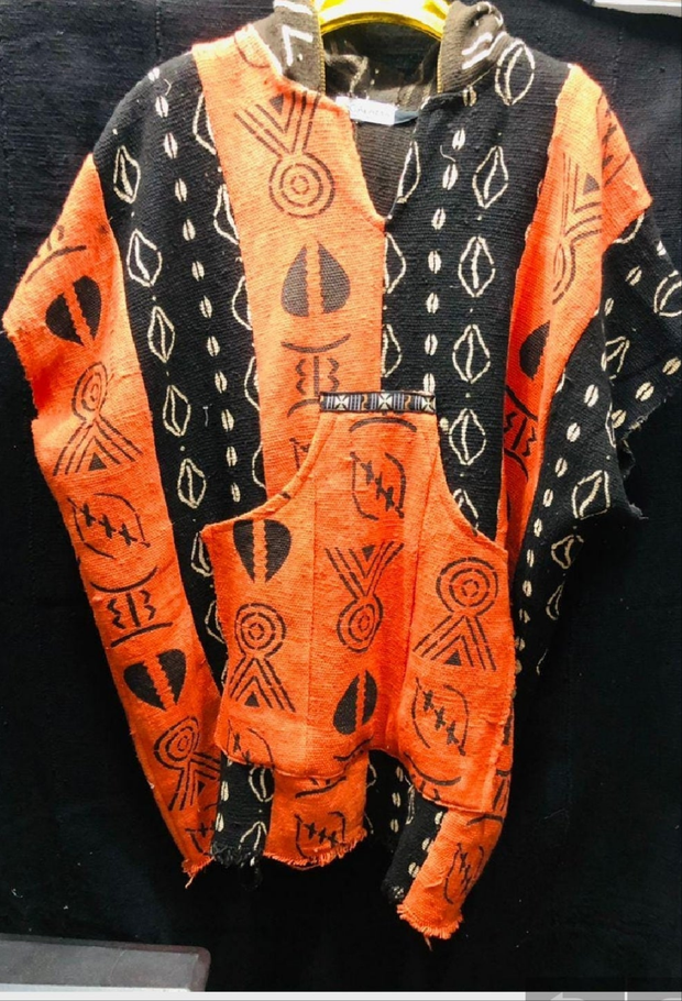 (Copy) Galma Men's Mudcloth Bogolan Hooded Poncho Shirt Unique Size L/XL TossokoClothing