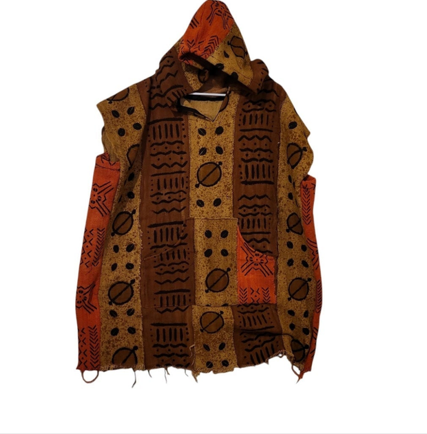 (Copy) Galma Men's Mudcloth Bogolan Hooded Poncho Shirt Unique Size L/XL TossokoClothing