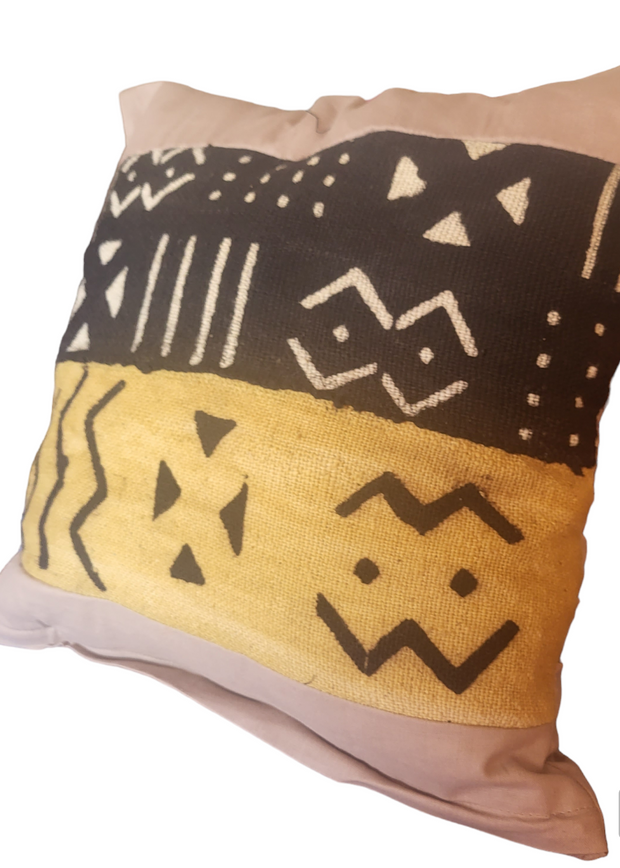 Mudcloth Pillow Cover White Yellow Brown Black Size 16 x16 TossokoClothing