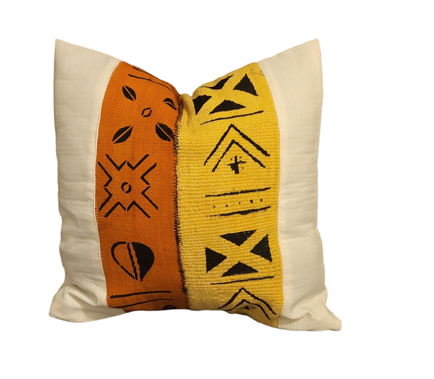 Mudcloth Pillow Cover Yellow Brown and Black Size 12 x 20 TossokoClothing