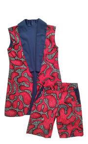 Blue-Pink Sleeveless Ankara Blazer Jacket & Short Set TossokoClothing