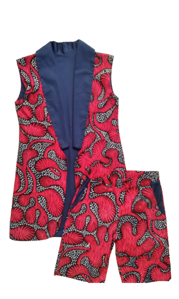 Blue-Pink Sleeveless Ankara Blazer Jacket & Short Set TossokoClothing