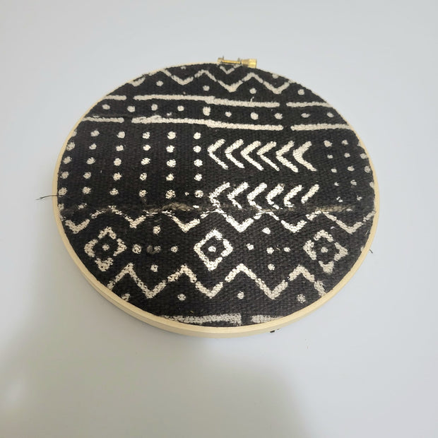 Wall Hangings Gallery Art Wall Home Decor Made of Authentic Vintage Mudcloth Bogolan in Circle Bamboo Frame Sizes 7" Customizable