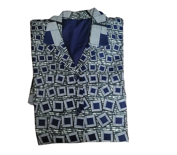 African Print Blue Girl's Shirt Dress TossokoClothing