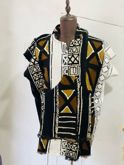 (Copy) Galma Men's Mudcloth Bogolan Hooded Poncho Shirt Unique Size L/XL TossokoClothing