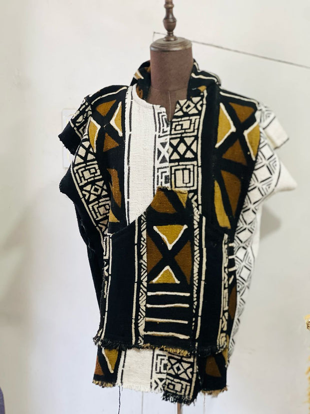 (Copy) Galma Men's Mudcloth Bogolan Hooded Poncho Shirt Unique Size L/XL TossokoClothing