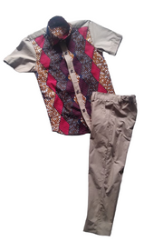 Badu - Ankara Short Sleeves Shirt  & Pants Set for Boys Size 6 TossokoClothing