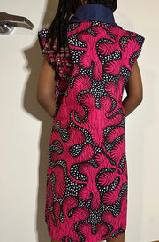 Blue-Pink Sleeveless Ankara Blazer Jacket & Short Set TossokoClothing