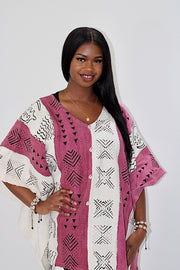 Mudcloth Bogolan Pink & White Shrug Size M/L TossokoClothing