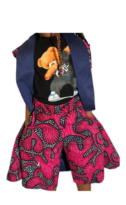 Blue-Pink Sleeveless Ankara Blazer Jacket & Short Set TossokoClothing