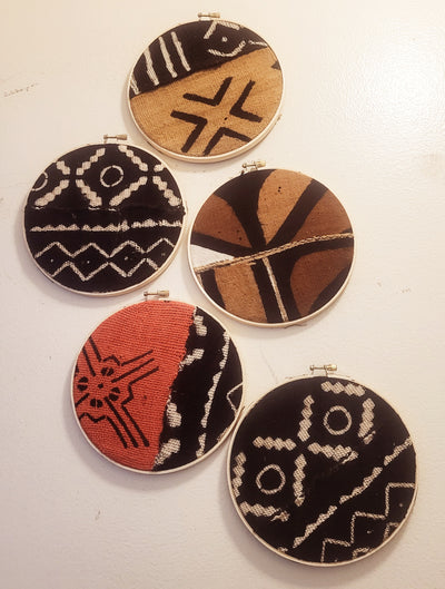Wall Hangings Gallery Art Wall Home Decor Made of Authentic Vintage Mudcloth Bogolan in Circle Bamboo Frame Sizes 7" Customizable TossokoClothing