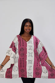 Mudcloth Bogolan Pink & White Shrug Size M/L TossokoClothing