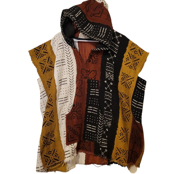(Copy) Galma Men's Mudcloth Bogolan Hooded Poncho Shirt Unique Size L/XL TossokoClothing