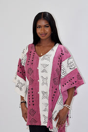 Mudcloth Bogolan Pink & White Shrug Size M/L TossokoClothing