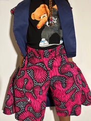 Blue-Pink Sleeveless Ankara Blazer Jacket & Short Set TossokoClothing