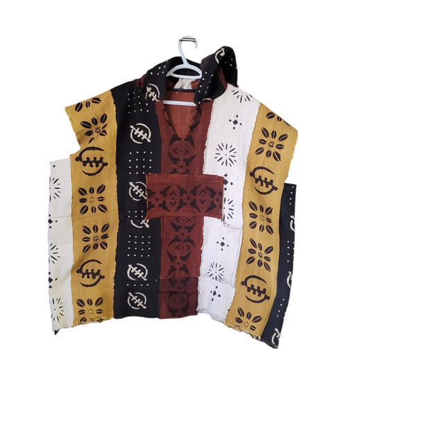 (Copy) Galma Men's Mudcloth Bogolan Hooded Poncho Shirt Unique Size L/XL TossokoClothing
