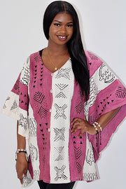 Mudcloth Bogolan Pink & White Shrug Size M/L TossokoClothing