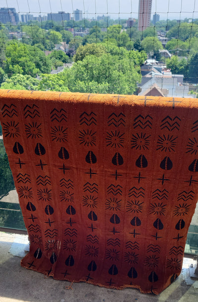 (Copy) Blue Indigo Mud Cloth or Bogolan Fabric with white zigzag patterns TossokoClothing