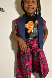 Blue-Pink Sleeveless Ankara Blazer Jacket & Short Set TossokoClothing