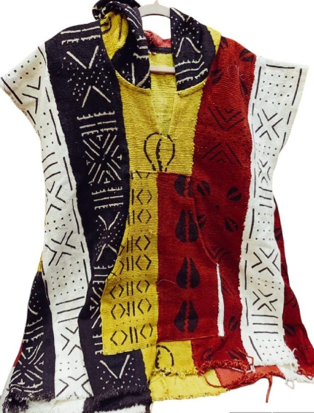 (Copy) Galma Men's Mudcloth Bogolan Hooded Poncho Shirt Unique Size L/XL TossokoClothing