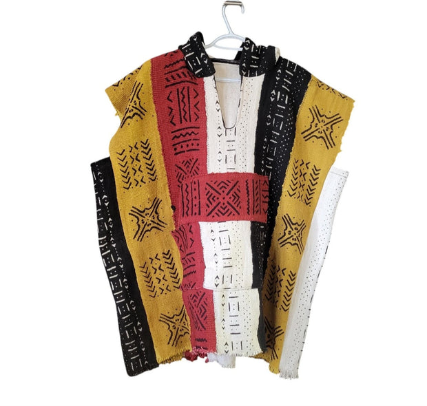 (Copy) Galma Men's Mudcloth Bogolan Hooded Poncho Shirt Unique Size L/XL TossokoClothing