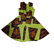 Dinaa African Print (Ankara) Flared Girl Dresses  Size 1-4 Green & Red Tones Colors