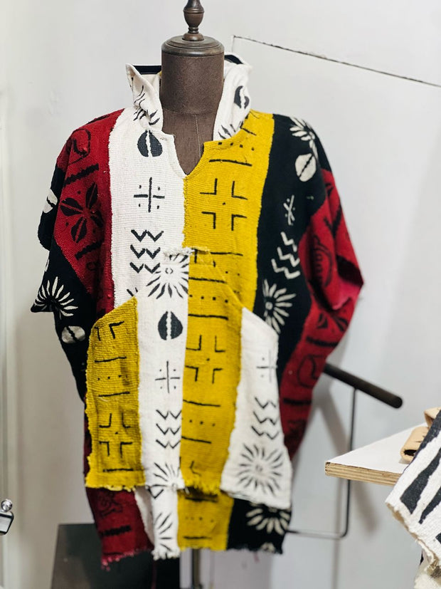 (Copy) Galma Men's Mudcloth Bogolan Hooded Poncho Shirt Unique Size L/XL TossokoClothing