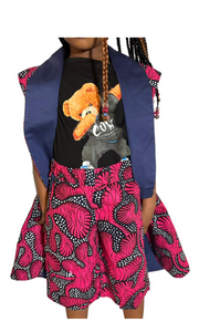 Blue-Pink Sleeveless Ankara Blazer Jacket & Short Set TossokoClothing