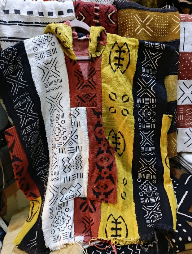 (Copy) Galma Men's Mudcloth Bogolan Hooded Poncho Shirt Unique Size L/XL TossokoClothing