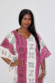 Mudcloth Bogolan Pink & White Shrug Size M/L TossokoClothing