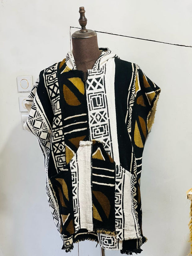 (Copy) Galma Men's Mudcloth Bogolan Hooded Poncho Shirt Unique Size L/XL TossokoClothing