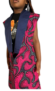 Blue-Pink Sleeveless Ankara Blazer Jacket & Short Set TossokoClothing