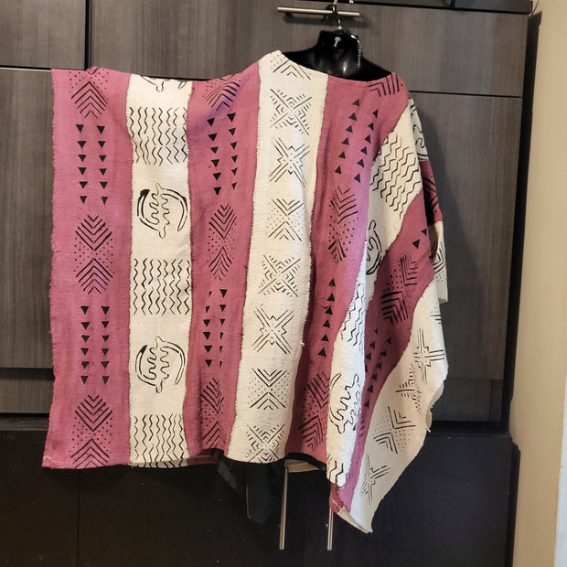 Mudcloth Bogolan Pink & White Shrug Size M/L TossokoClothing