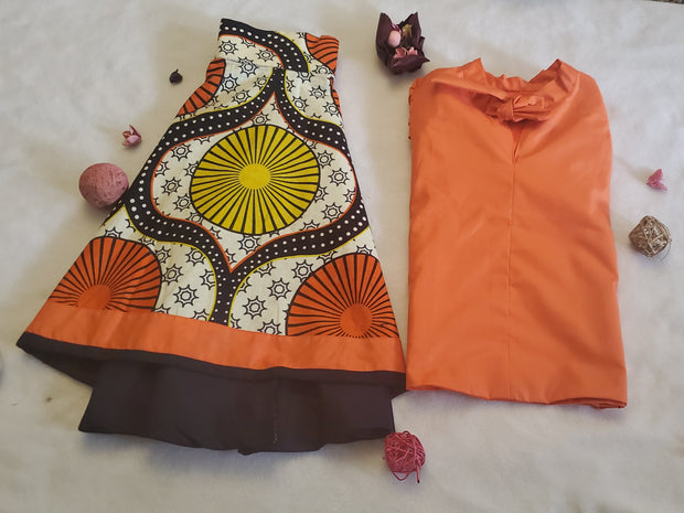 Girl's Orange African Print Top & Skirt TossokoClothing