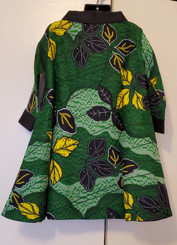 African Print Girl's Green Leaves Dress & Jacket TossokoClothing