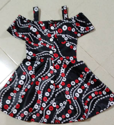 African Print Little Circles Girl's Dress Black Red & White TossokoClothing