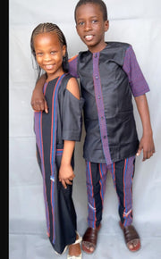 Boy's Purple/Black African Handwoven Top & Pants Set TossokoClothing