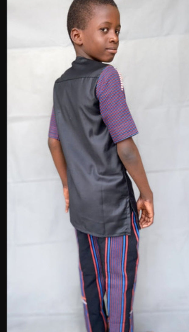 Boy's Purple/Black African Handwoven Top & Pants Set TossokoClothing