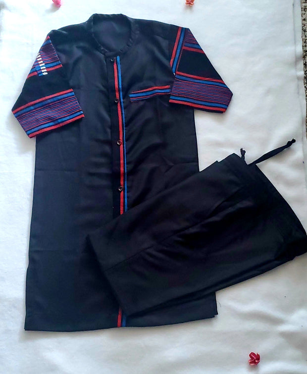 Boy's Purple/Black African Handwoven Top & Pants Set TossokoClothing