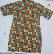 African Print Girl's Shirt Dress Green & Orange Size 5-6 TossokoClothing