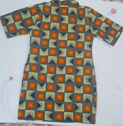 African Print Girl's Shirt Dress Green & Orange Size 5-6 TossokoClothing
