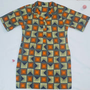 African Print Girl's Shirt Dress Green & Orange Size 5-6 TossokoClothing