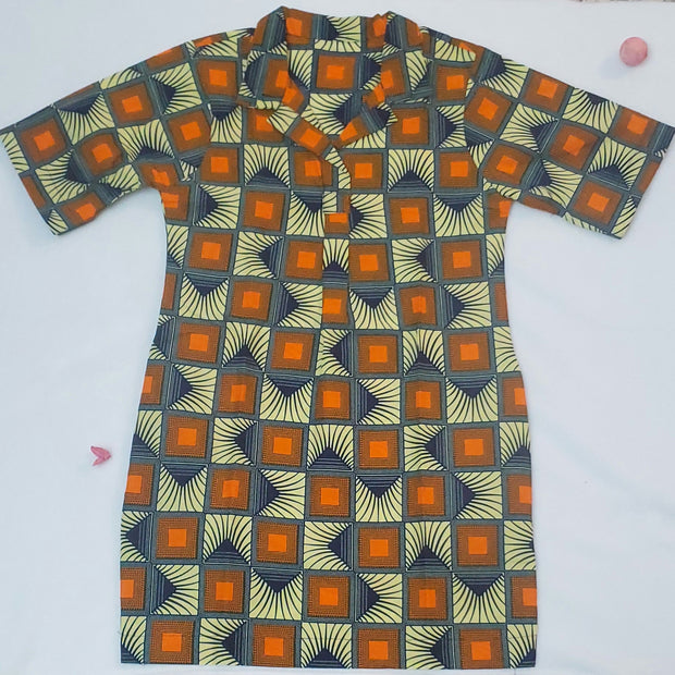 African Print Girl's Shirt Dress Green & Orange Size 5-6 TossokoClothing