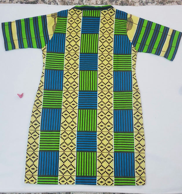 African Print Girl's Shirt Dress Green & Orange Size 5-6 TossokoClothing