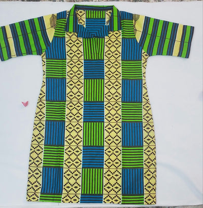 African Print Girl's Shirt Dress Green & Orange Size 5-6 TossokoClothing