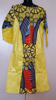 Girl's Yellow African Print & Bazin Dress TossokoClothing