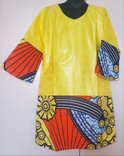 Girl's Yellow African Print & Bazin Dress TossokoClothing